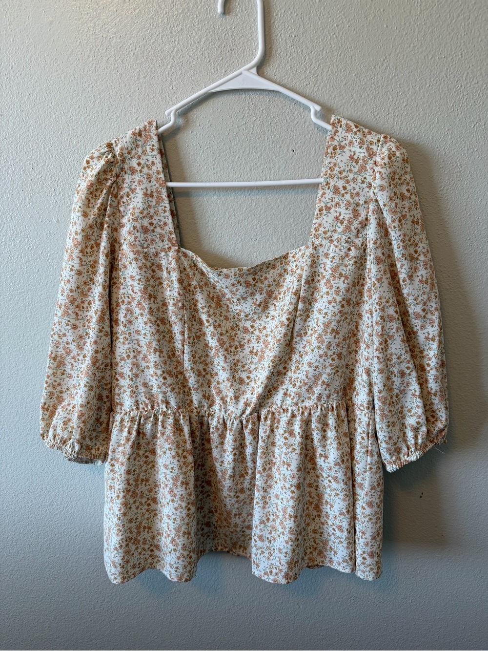 Mikarose Boutique Ditzy Floral Boho Puff Sleeve Peplum Top Cottagecore Romantic